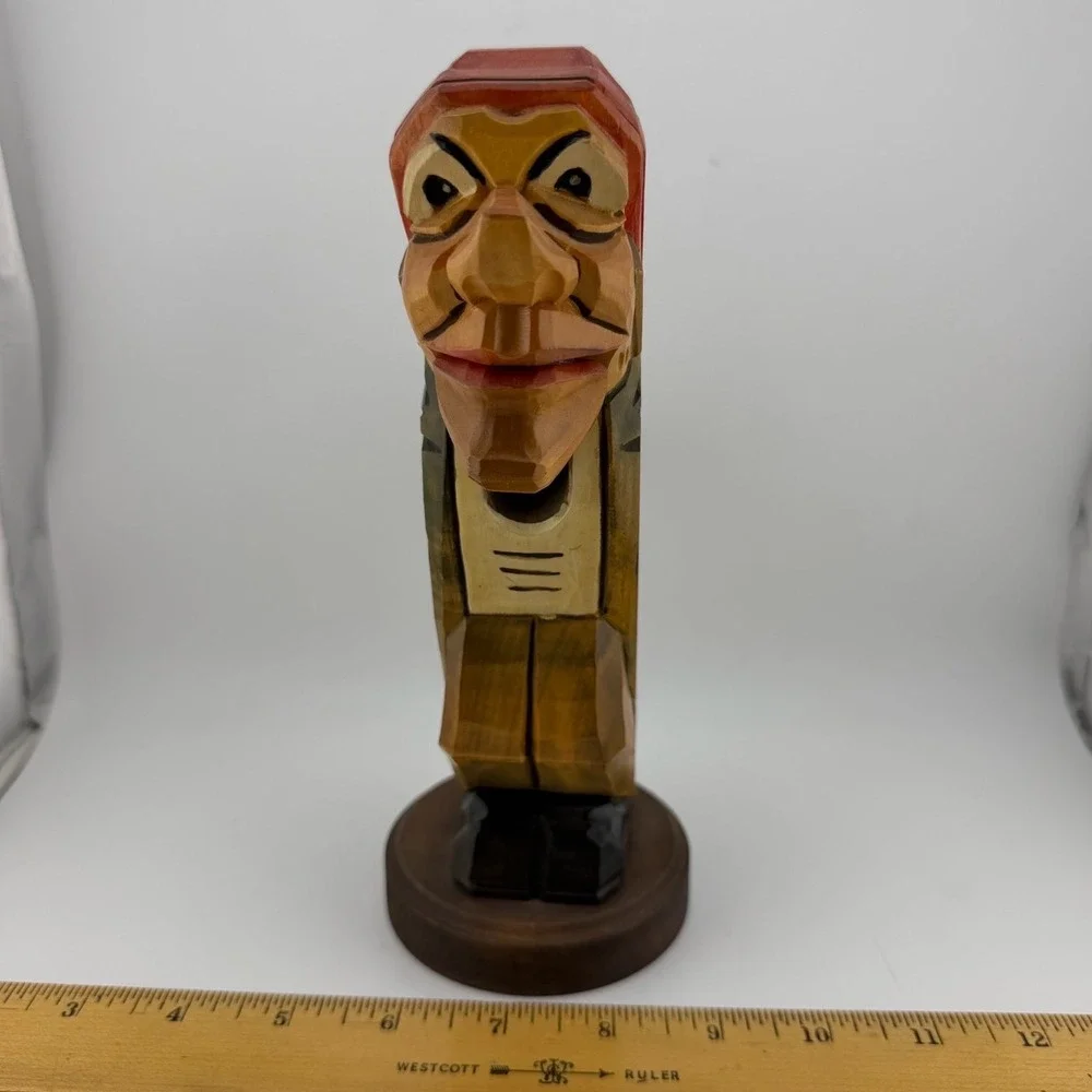 Vintage German Folk Art Wooden Nutcracker Hand Carved Art Lever